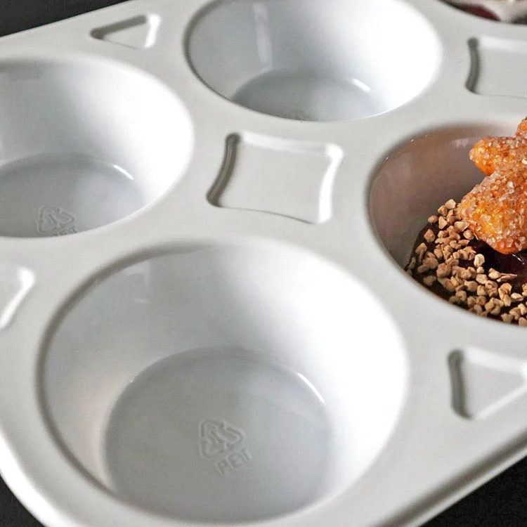 6 compartment white disposable plastic blister pastry food cookie tray mochi ice cream cake packaging