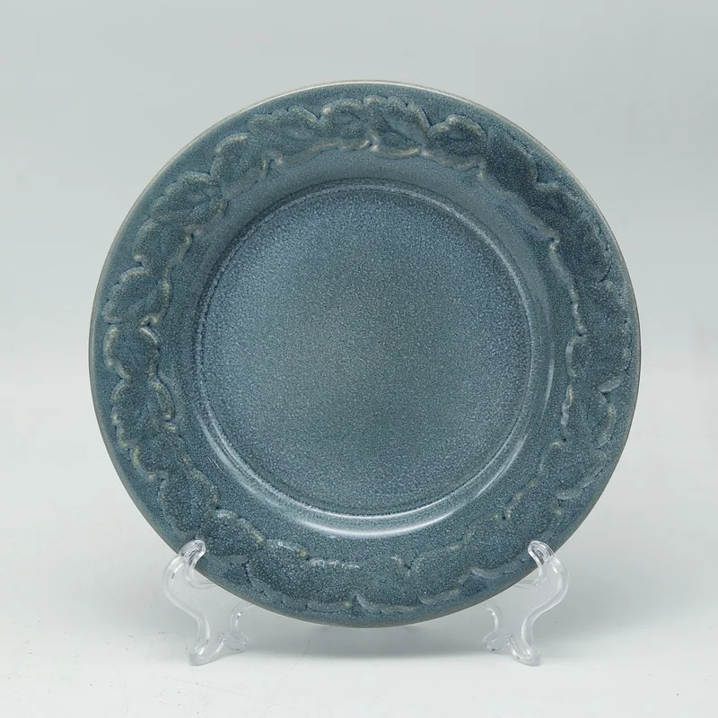 Dinnerware set Rim Emboss round ceramic stoneware dinner set Reactive Glazed plate and bowl porcelain dinnerware