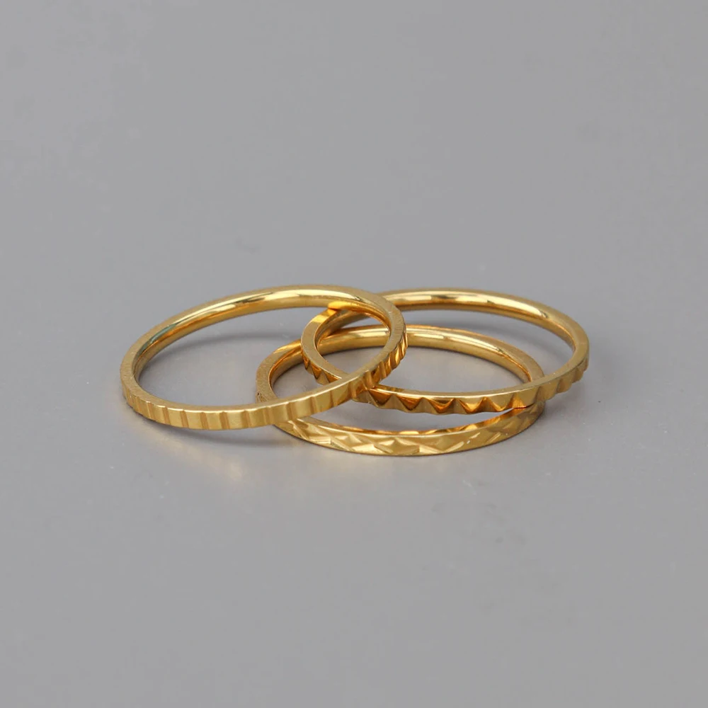 Chris April 316L texture ring gold stainless steel knuckle triple layer pinky ring for men