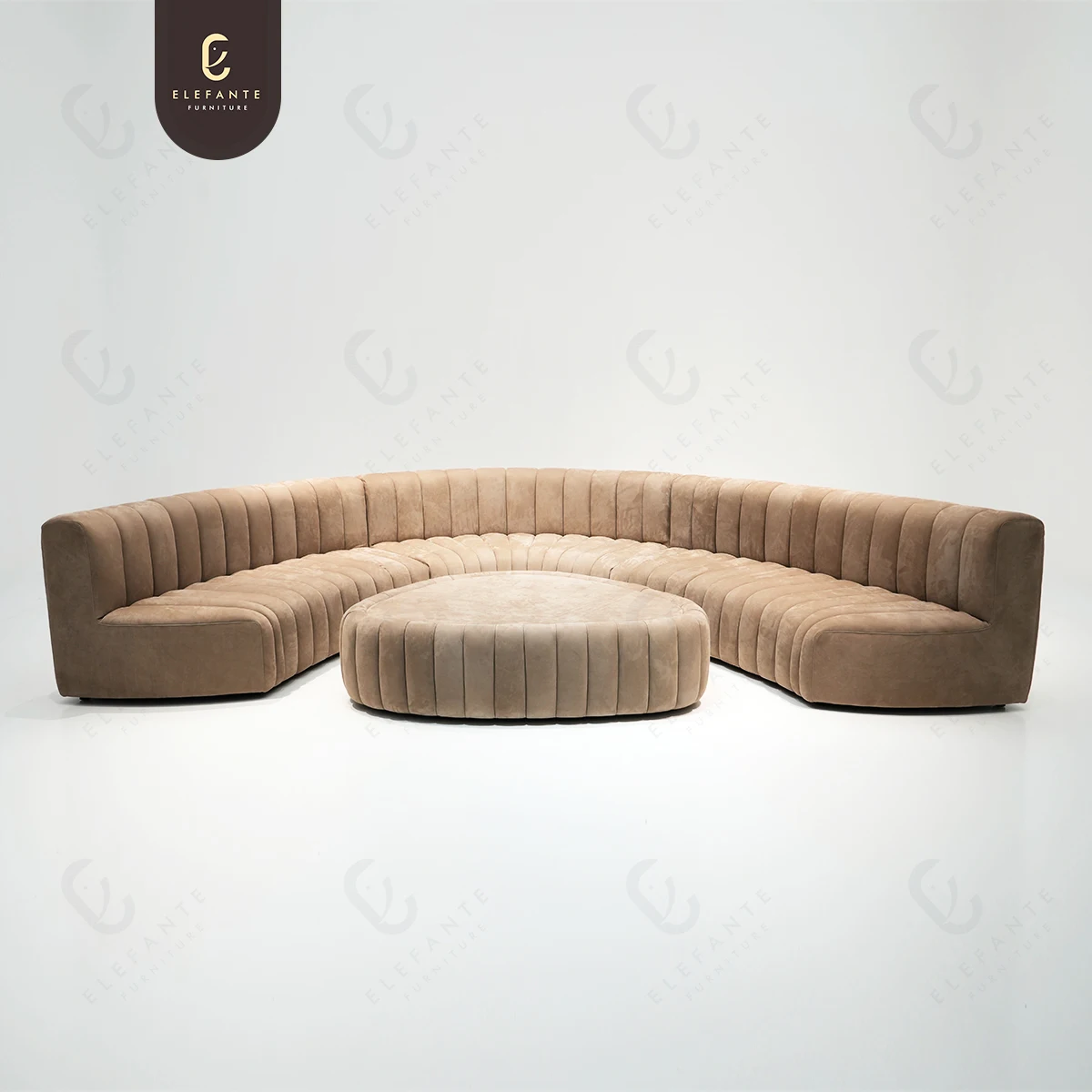 Extra Large Media Room Half Round Sofa Sectional Suede Fabric Memory High Density Foam Curved Sofa