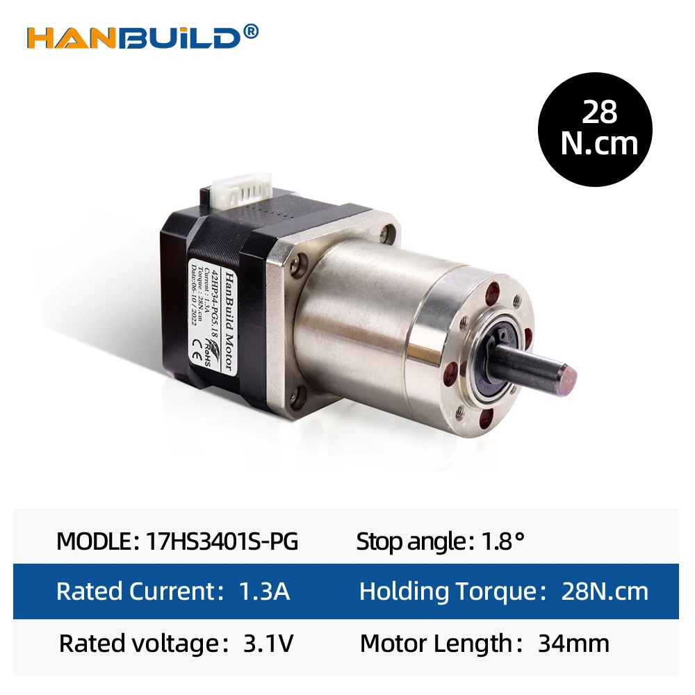 HanBuild for 3D Printer 17HS3401S-PG reduction ratio 51/71/100/139-1 Nema 17 1.3A planetary gear reducer 42 stepper motor