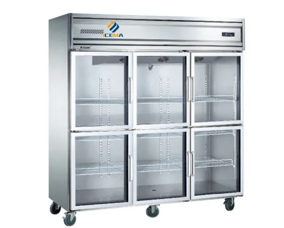 1350L Supermarket Commercial Vertical Plug In Upright Glass Door Cold Energy Drink Beverage Display Refrigerator Freezer