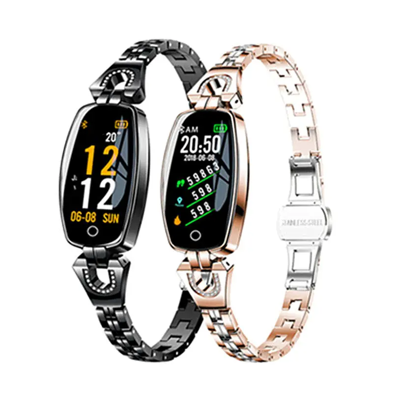 Women Stainless Steel Smart Bracelet H8 with Heart Rate Lady Smart Bracelet
