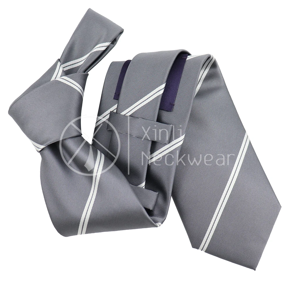 Elegance Silver Gray Polyester Stripe Jacquard Ties Fashion Quality Business Formal Tie Men for Sale