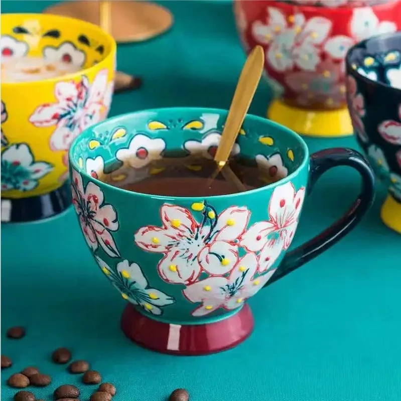 Oriental porcelain coffee cups New design ceramic tea cup Coffee mug wholesale with handle Elegant colorful water cups
