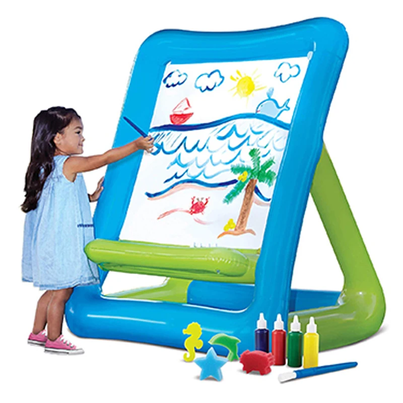 eco-friendly vinyl kids inflatable easy clean outdoor art easel with paints for young artists