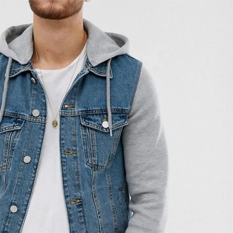 wholesale custom denim jacket retro jean jacket stitching contrast denim jacket men