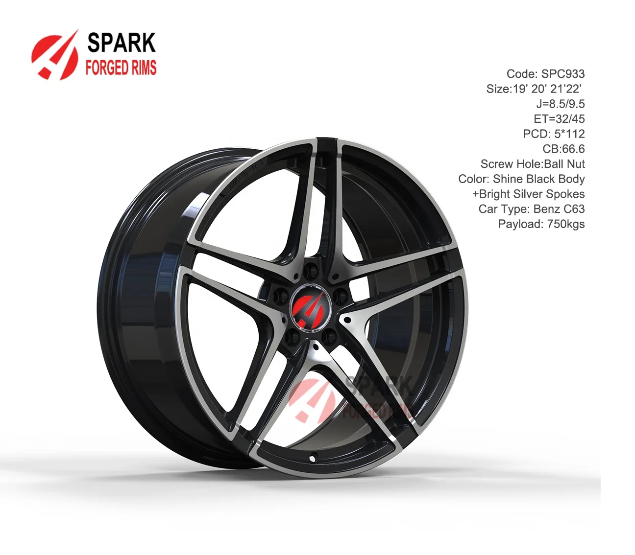 Benz19*8J Customized 1pc deep concave shine black polished lip 17/18/19/20 21/22/23/24 inch alloy car rim forged wheel Mercedes