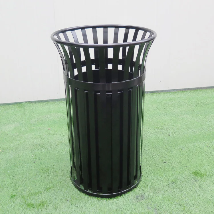 
Classic Recycle Steel Trash bin 50/60/80/100L Black Round Public Street Outdoor Trash Can 