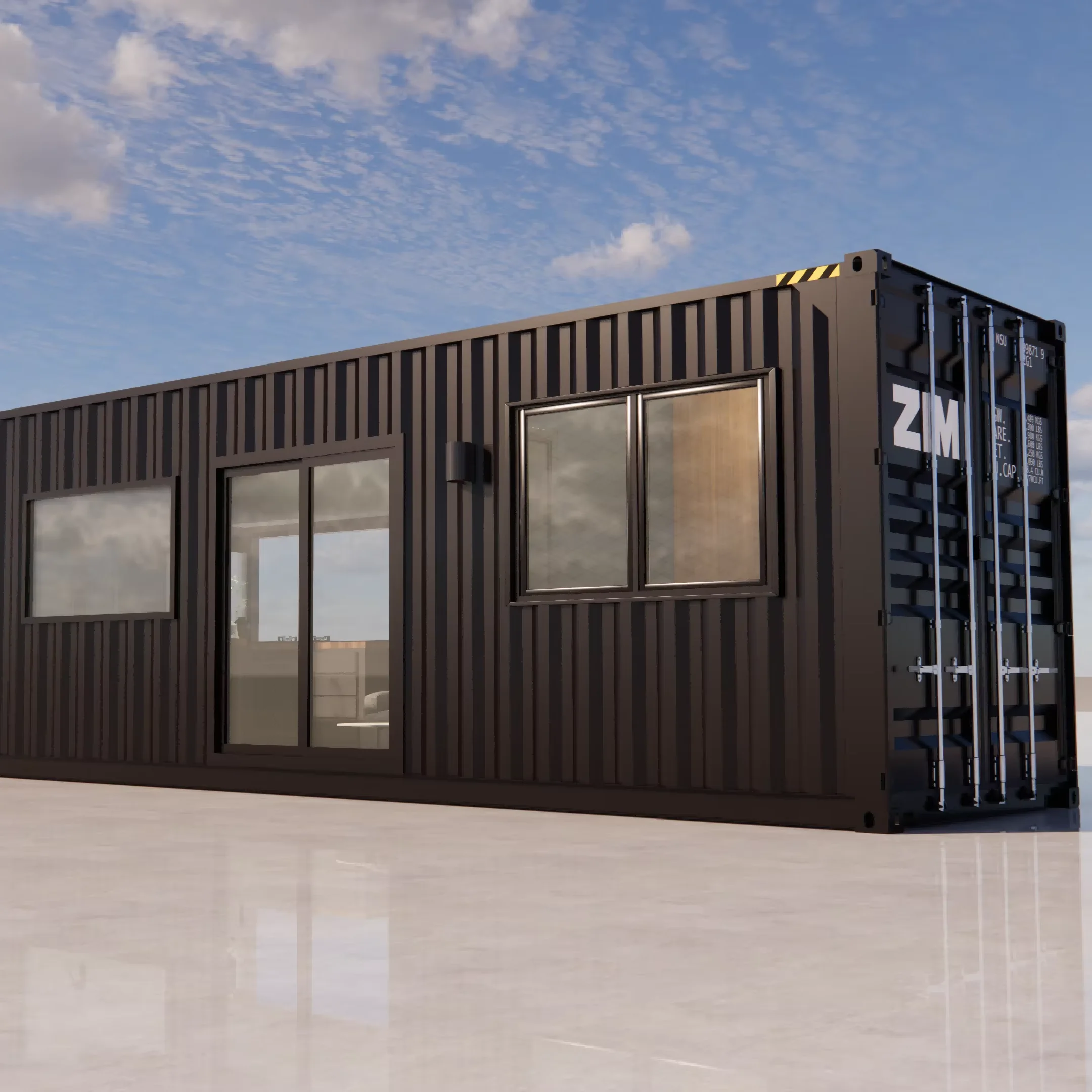 40ft Two bedroom shipping container 40ft glass door living prefabricated shipping container house