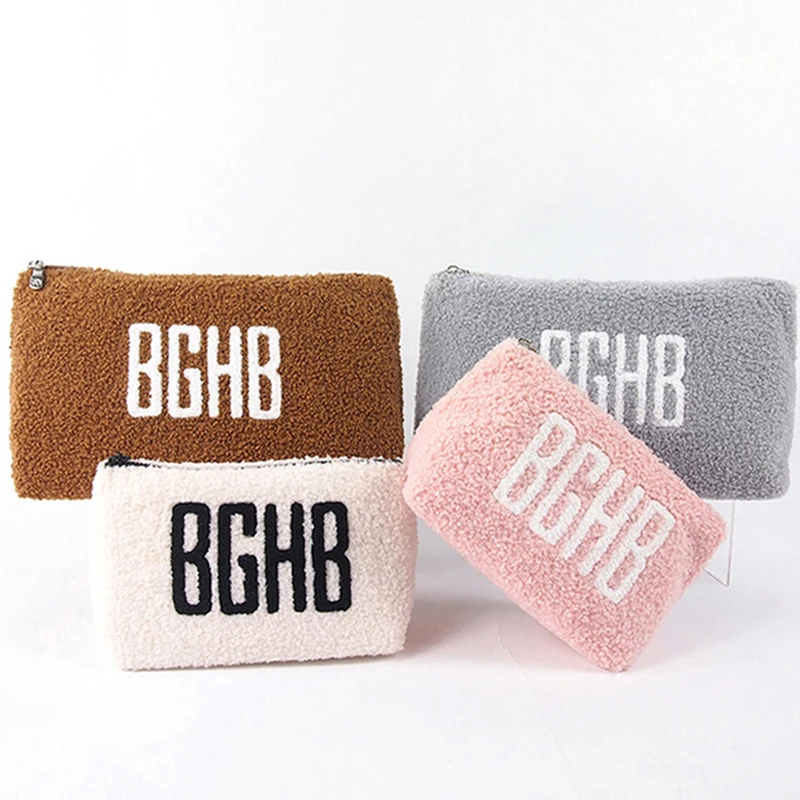 Custom ladies terry cloth cosmetic bag eco friendly embroidery beauty case cosmetic pouch