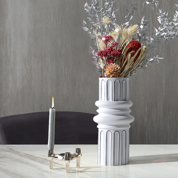 Wholesale home decor modern nordic resin vases design wedding centerpieces matt white resin flower vase pot