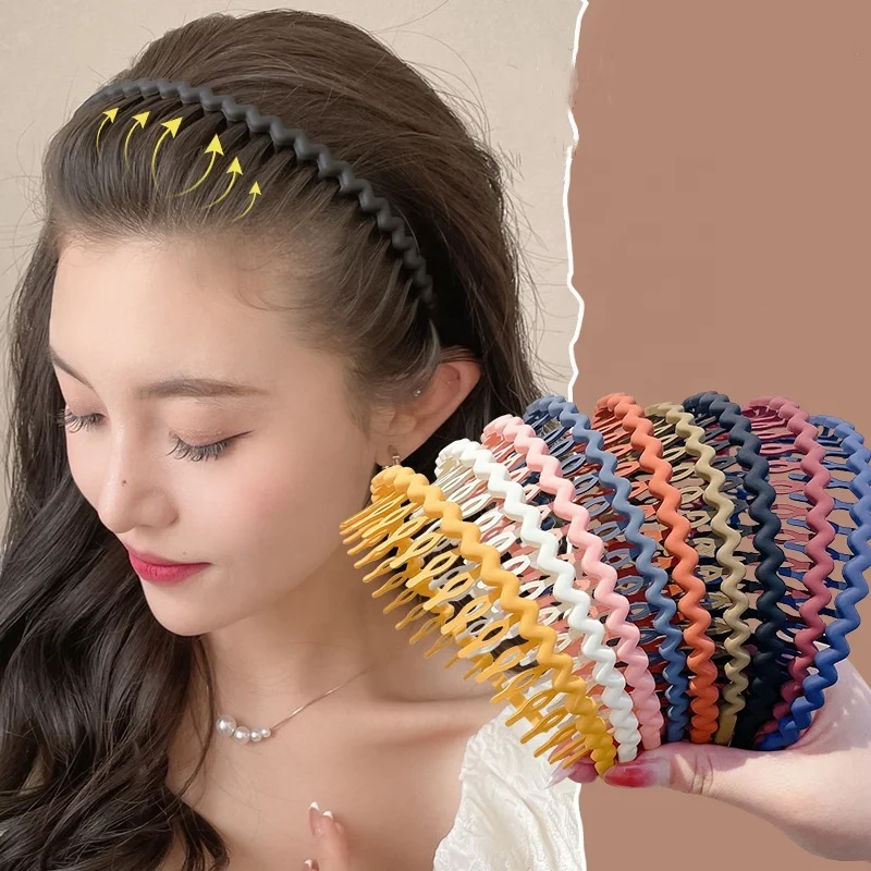 Elegant Solid Color Wave Hairbands For Women Trendy Toothed Non-slip Hair Combs Hair Accessories Girl Face Wash Sports Headband