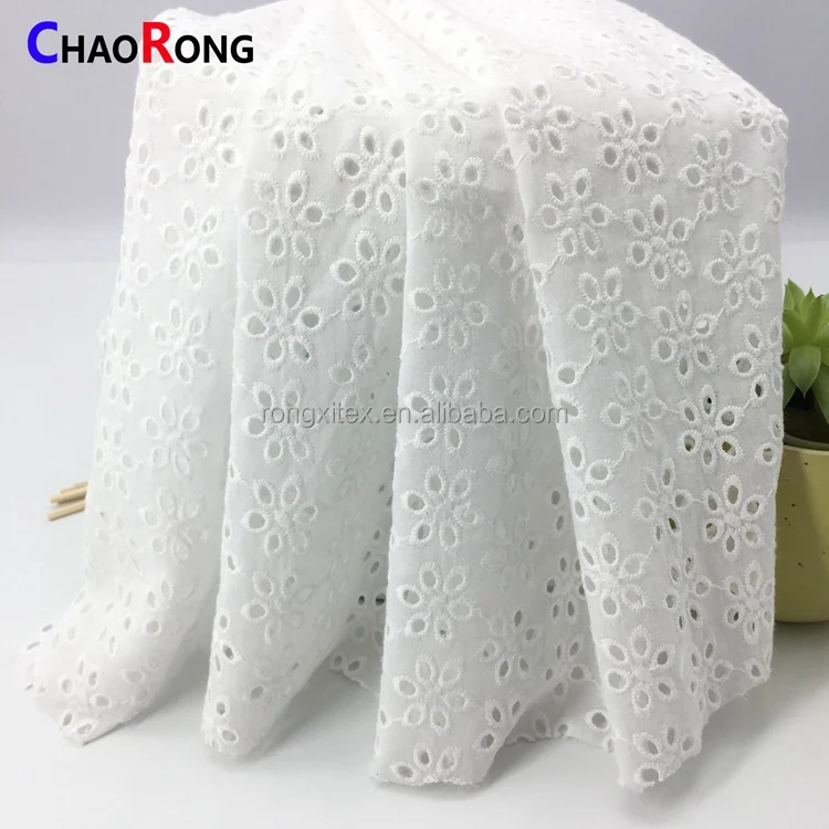 Golden Supplier CRF0576 Ready Goods Eyelet Flower Lace 100% Cotton Embroidery Fabrics for Clothing Material