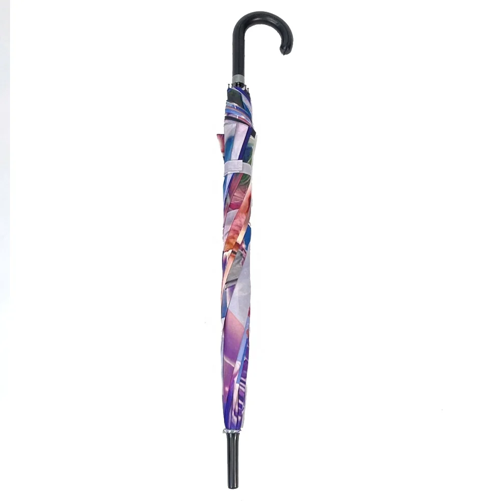 Ovida Custom Full Color Print Art Windproof Digital Photo Printing Straight Umbrella With Black Handle Hook