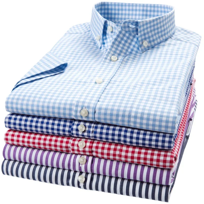Summer Male Formal Wear Business Casual Stylish Dress Shirts Men Cotton Short Sleeve Plaid Shirt