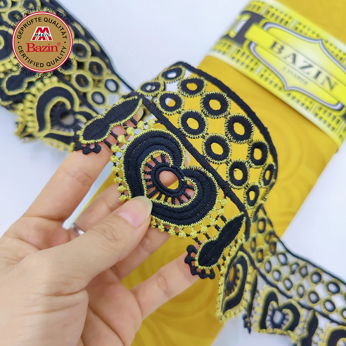 Lace Trimmings With Bazin Riche Original 2022 African Lace Fabric Ribbon Trim For Wedding Dress Sewing Nigerian Party Basin