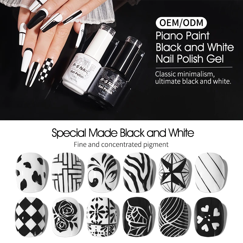R S Nail Hot Sales 15g Super Rich Color Gel Polish Black White Color Adhesive Nail Glue Uv Led Gel Varnish Semi Permanent Glue