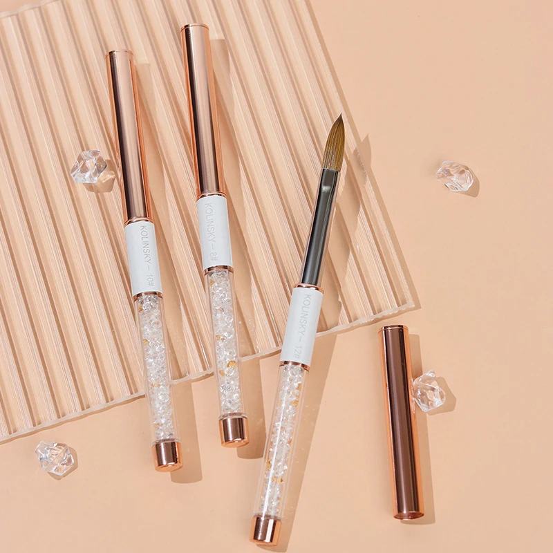 New Style 100% Pure Germany Kolinsky Acrylic Brushes Rainbow Crystal Handle Kolinsky Acrylic Nail Brush 8 10 12 14 16