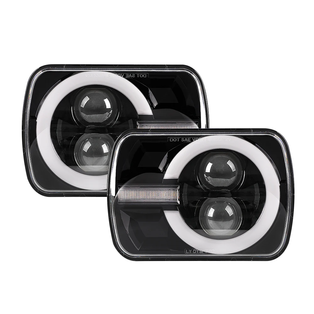 Square Rectangular 5x7 Led Headlight 5X7 Turn Signal Running Light DRL Hi Lo Beam With Turning Signal For Jeep Cherokee XJ