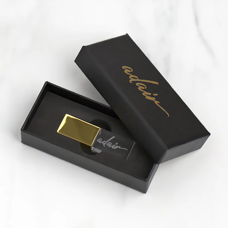  custom logo Black magnetic flip top rigid gift box with foam insert for USB flash drive packaging