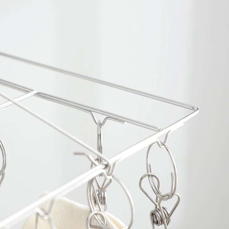 Multifunctional 2.7mm wire frame stainless steel hanger for socks underwear clothes hanger rack with 30 clips