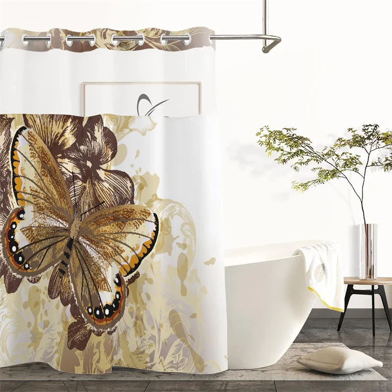 Hook Free Shower Curtain With Snap-in Liner & See Through Top Window