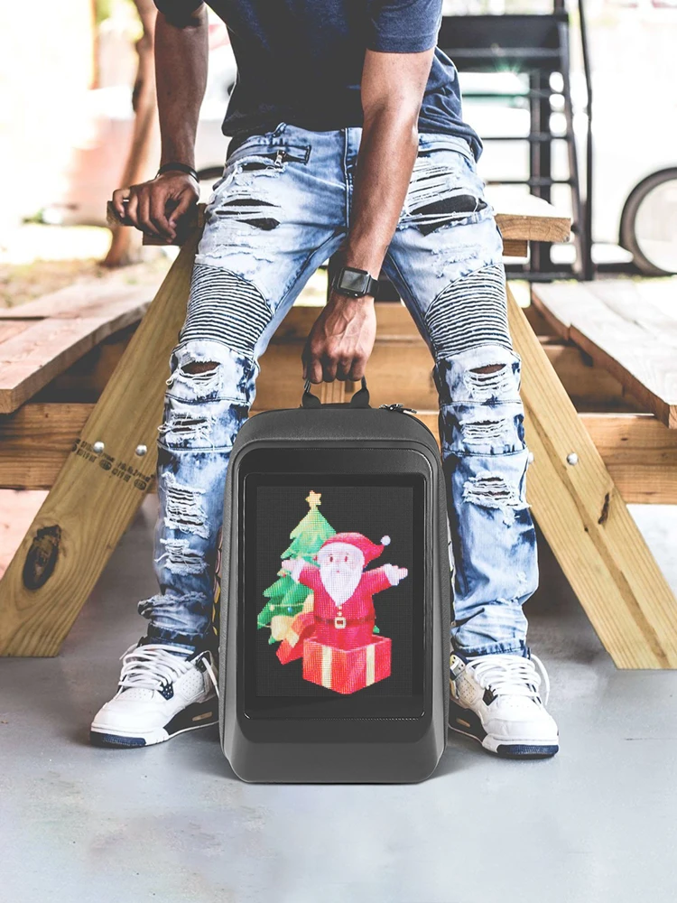 2024 Waterproof Hard Shell Wireless Connection  Digital Glowing Message Display Bag Led Backpack With USB Charging