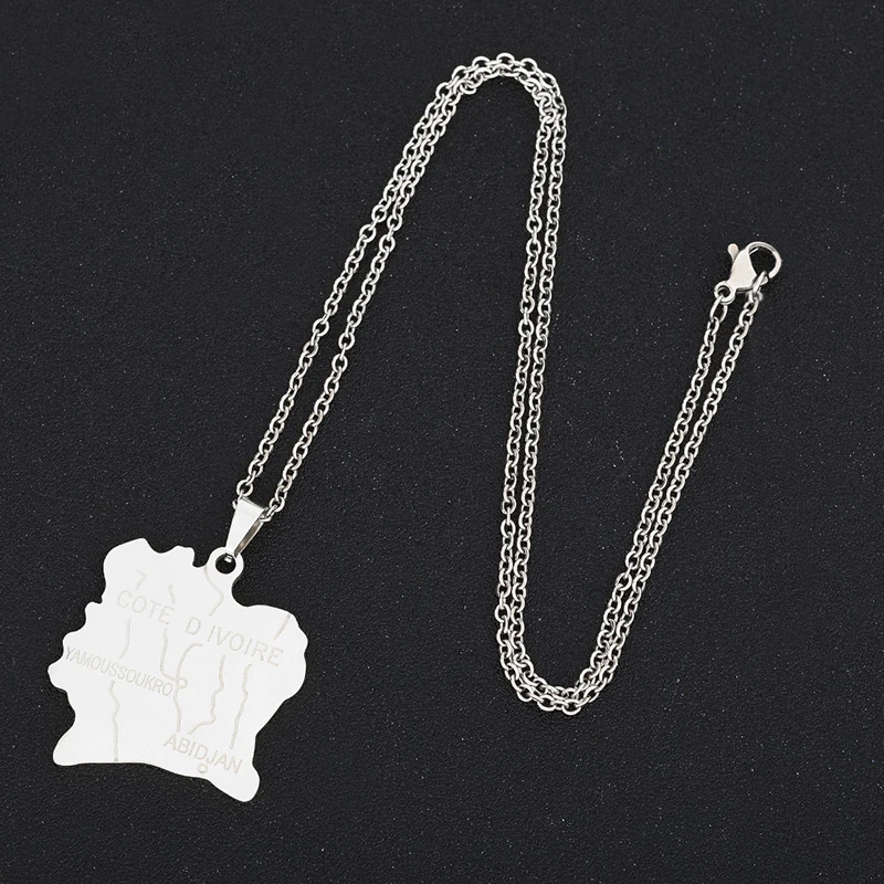 New Ivory Coast Map Necklace Fashion Jewelry Men Geometric Stainless Steel Pendant Necklace Gold Plated Statement Necklace