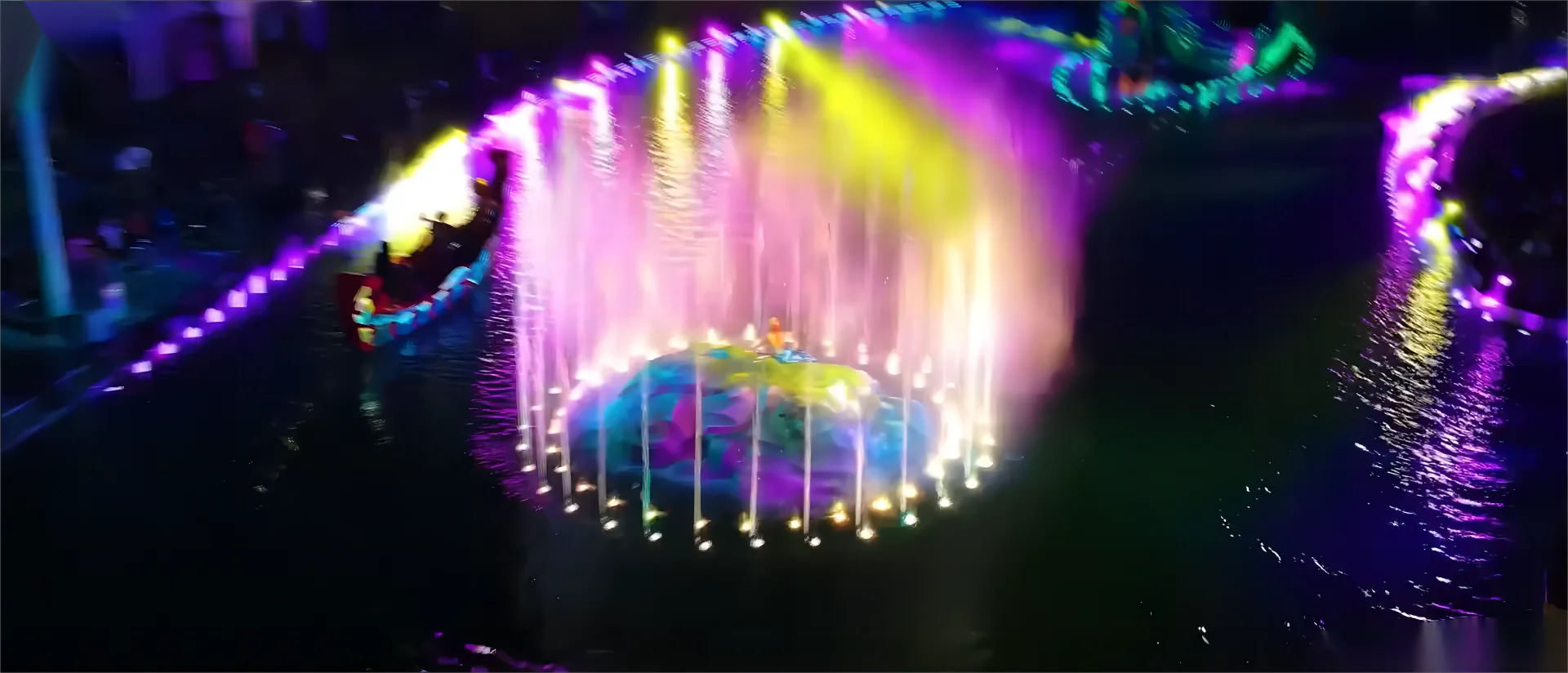 Vietnam boat fountain with water movie screen