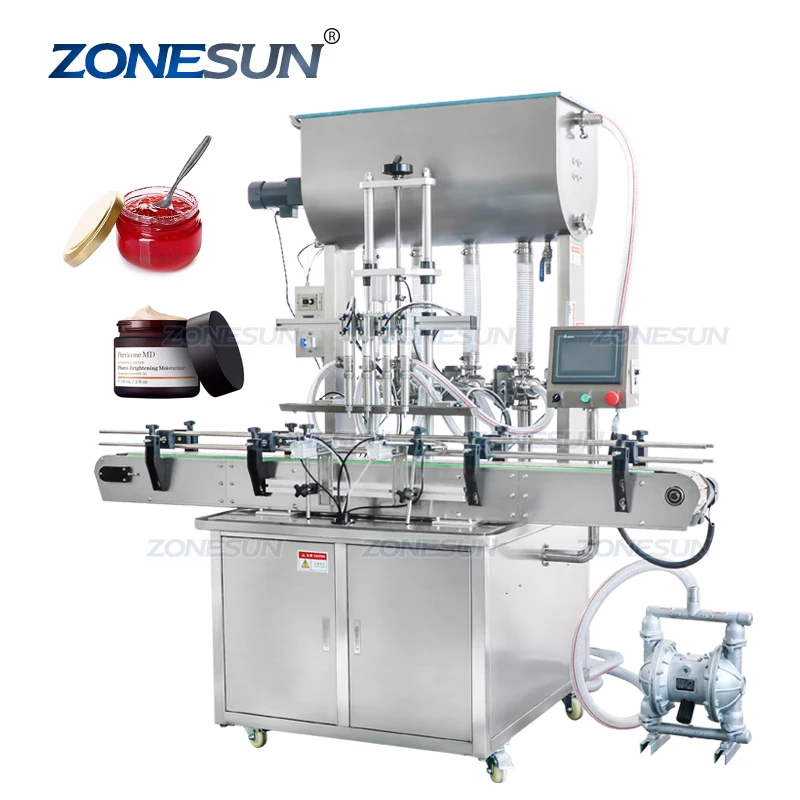 ZONESUN ZS-YT4T-4PM автоматическая косметическая масло семян Ши Отопление смешивания заварной крем высоковязкий простой банку пасты разливочная машина для бутылок