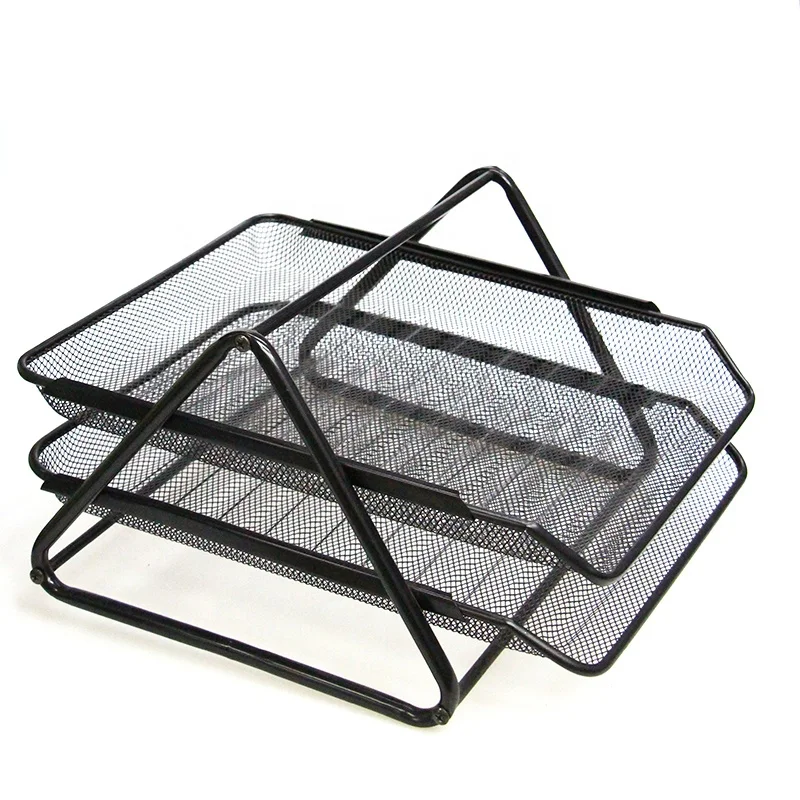 Двухслойный Штабелируемый черный металлический лоток для файлов сетчатый Настольный хранения бумаги A4