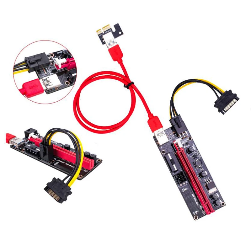  PCI-E карта расширения 009s Экспресс 1X 4x 8x 16x расширитель PCI E USB Райзер 009S адаптер SATA 15pin для майнинга