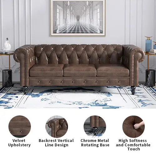 America Vintage Style Chesterfield Sofa 3 Seater Loveseat Sofas Set Tan Leather Couch