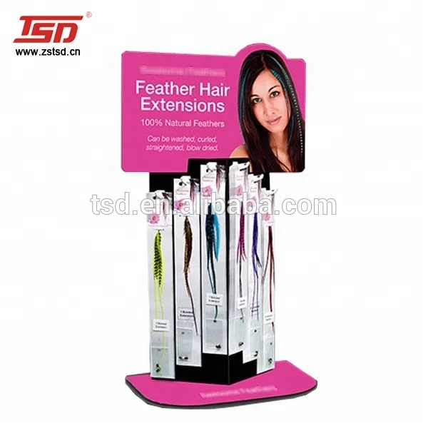 Custom store free standing wooden Wig hair accessories  extension display shelf Beauty stand rack