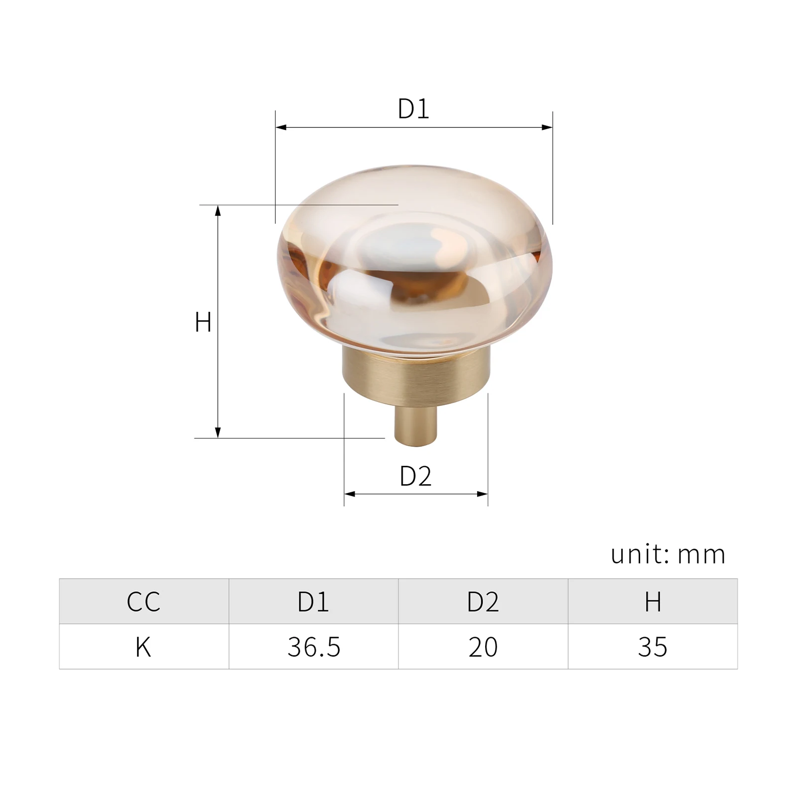 Round Shape Furniture Hardware Brass Knob Single Hole Crystal Pulls Drawer Knobs Cabinet Handles 1946