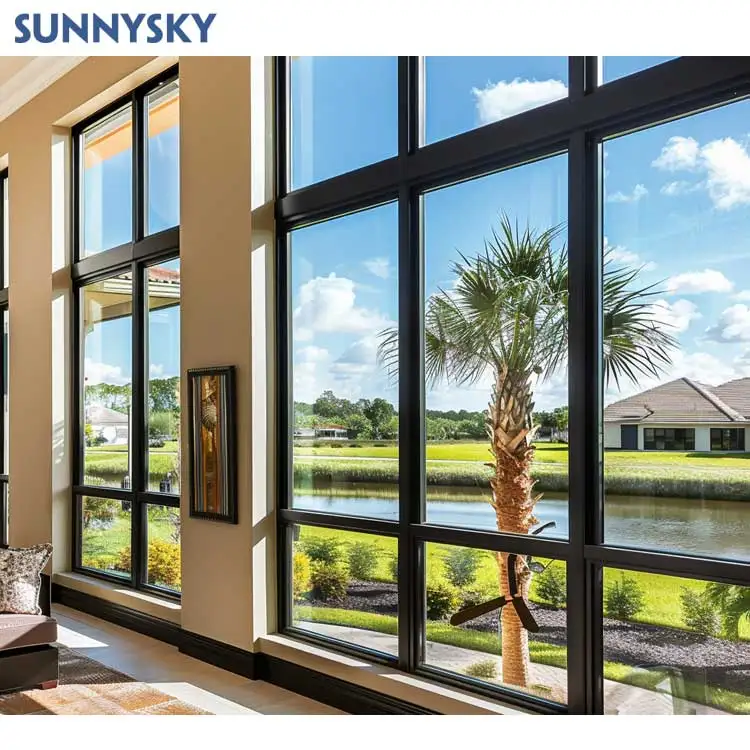 Sunnysky Aluminum Arched Fixed Window Customization Design Double Glazed Window with Glass Casement Aluminum Europe Style Window