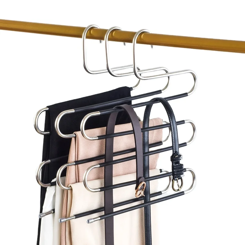 Non Slip S Shape Multi-functional Pants Rack 5 layers pants PVC Coating hanger