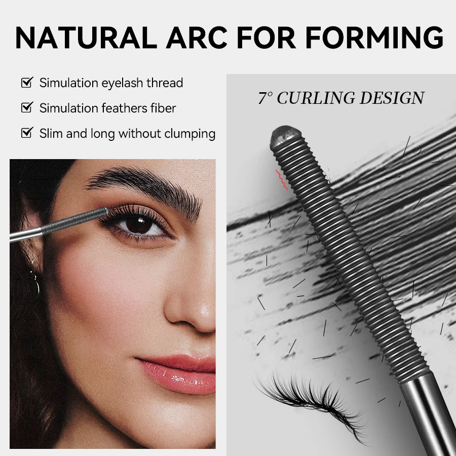 Custom Logo Waterproof Eye Makeup Sliver Tube Black Mascara Lengthening Curling Thick Eyelashes Curved Metal Iron Mascara