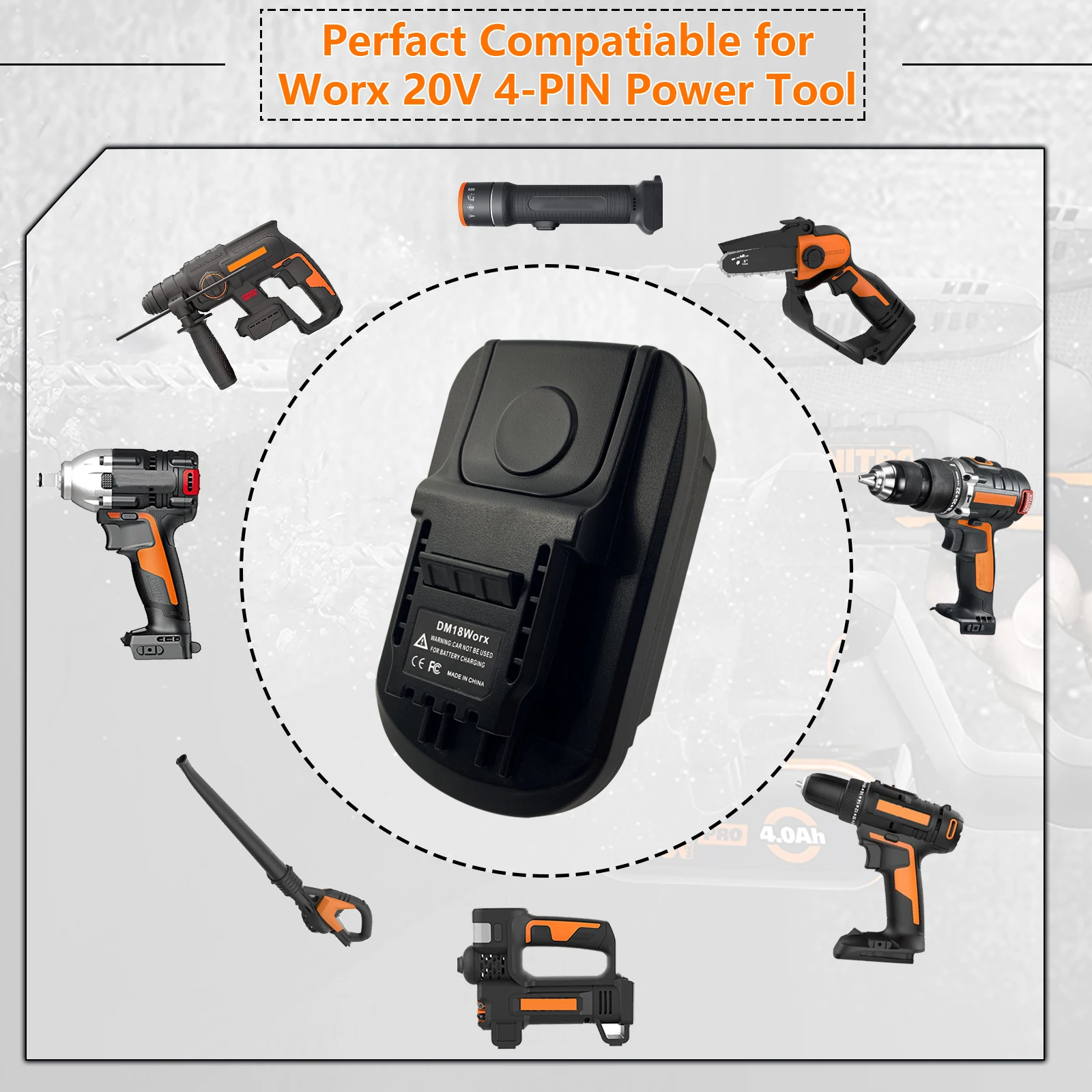 DM18Worx Adapter for MilK&Dewlt18/20V Batteries Convert for Worx 20V MAX WA3553 Power Share Lithium-ion battery