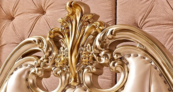 OE-FASHION custom Royal Grandeur King-Size Gold Bed Frame Antique Bedroom Set for Luxurious Villas