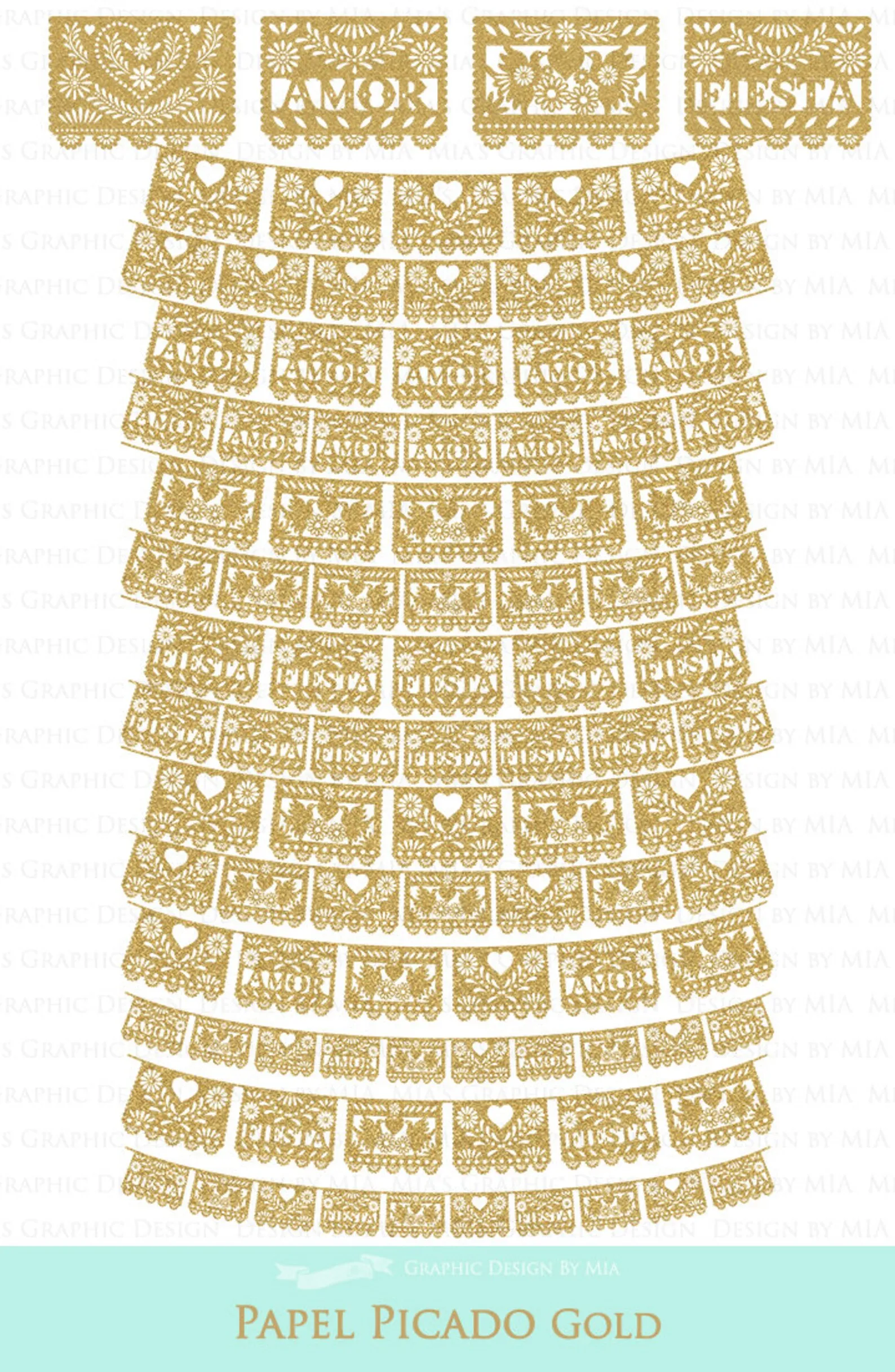 Gold Fiesta Bunting Clip Art Instant Download CA139 Felt and Paper Flags for Party and Halloween Occasions