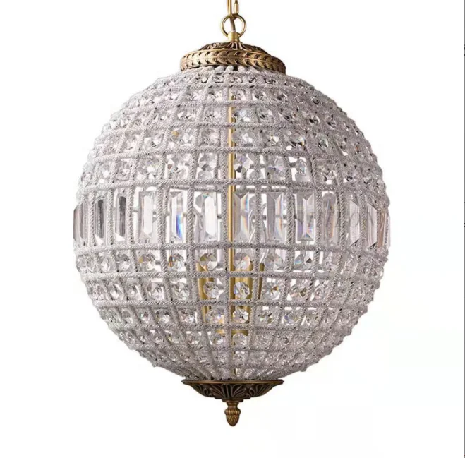 American Vintage french classical nordic country crystal  ball handing light for hotel or living room