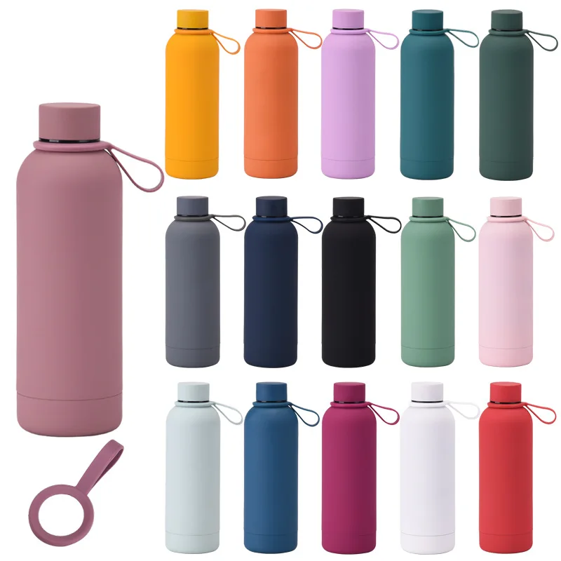 Cute 500ml Big Stainless Steel Insulated Vacuum matte rubber Powder Coated drinking water bottle