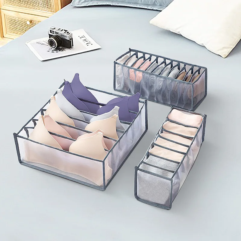 Cost-effictive 6 9 Grids Wardrobe Organizer Mesh Fabric Storage Box for Underwear Socks Bra