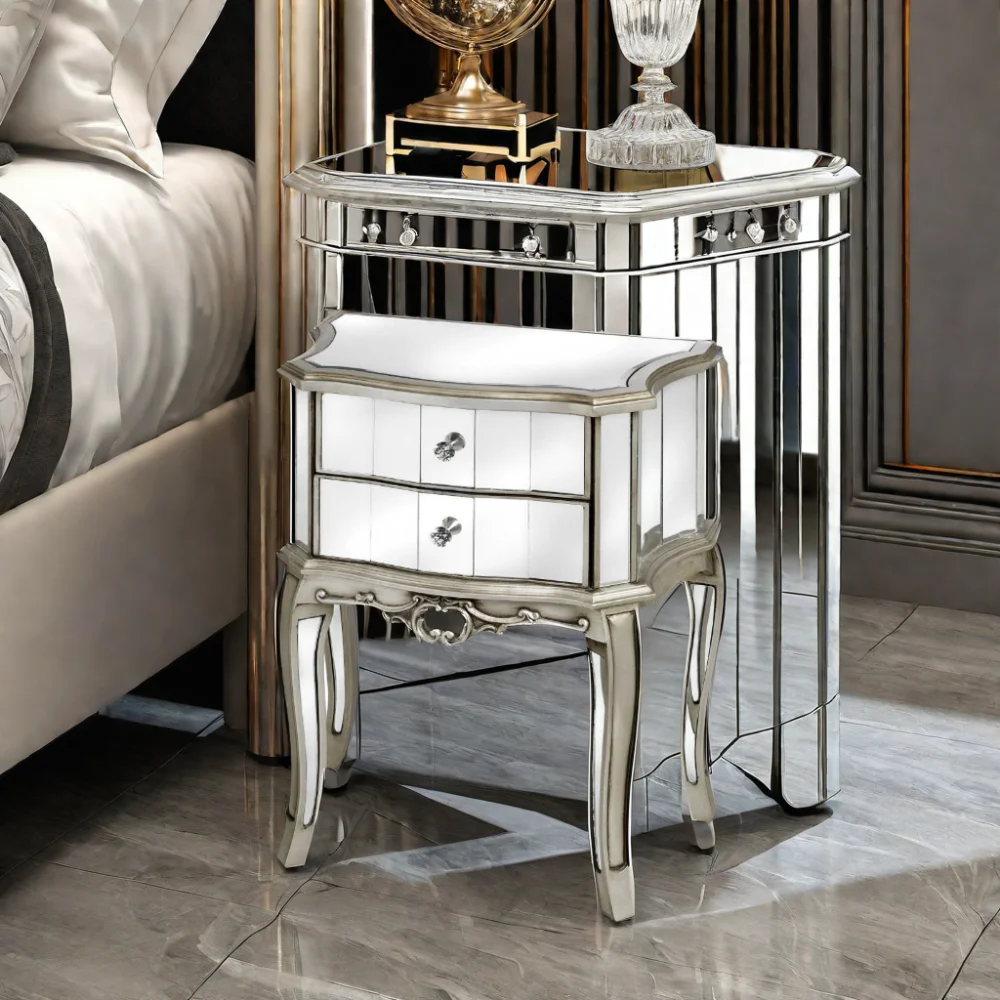 Wholesale Antique French Style Mirrored Bedside Table Wood Furniture for Bedroom and Living Room for Home or Hotel Use
