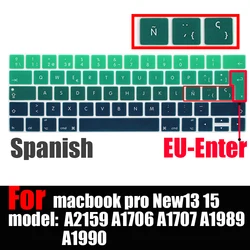 Защитная крышка испанской клавиатуры для Macbook Pro13 15touchbar A2159 A1707 A1706 A1989 A1990 чехол ноутбука из силикагеля