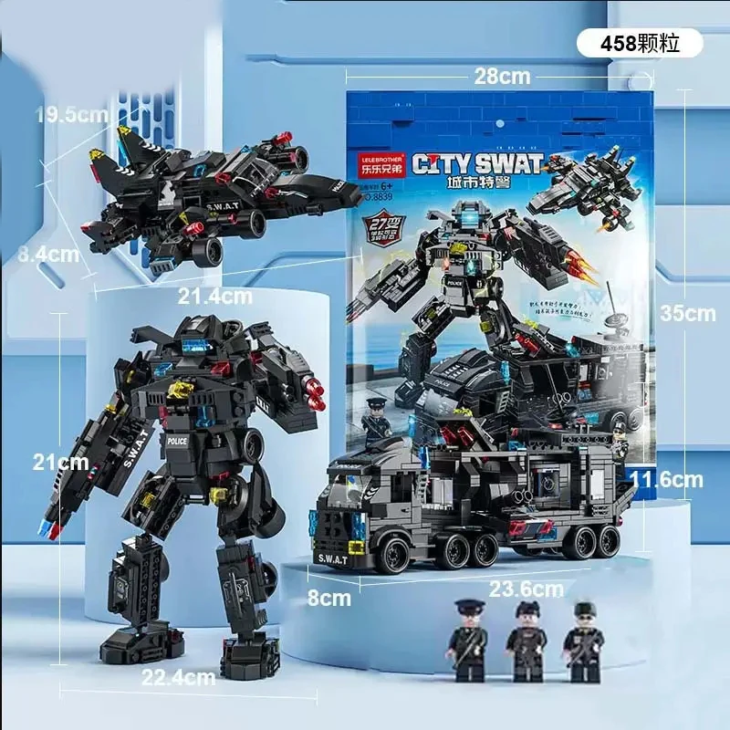 HW City Swat Police Building Block Assembling Toy Deformation Robot DIY Toy Bag Packing