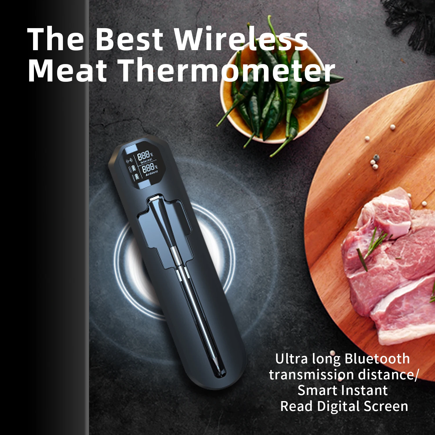 820FT Smart Wireless Meat Thermometer with Ultra-Thin Probes Digital Food Thermometer for Remote Monitoring of BBQ Grill Oven