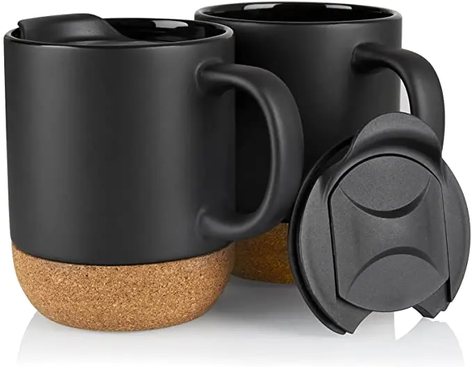Coffee Mug with Insulated bottom Cork and Splash Proof Mug Lid Large Coffee Mug with Handle